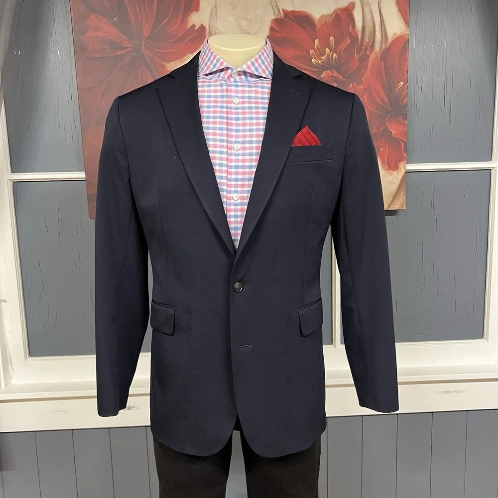 Stafford Blazer Jacket Sport Coat Mens 44R‎ Polyester Blend Stretch Dark Navy